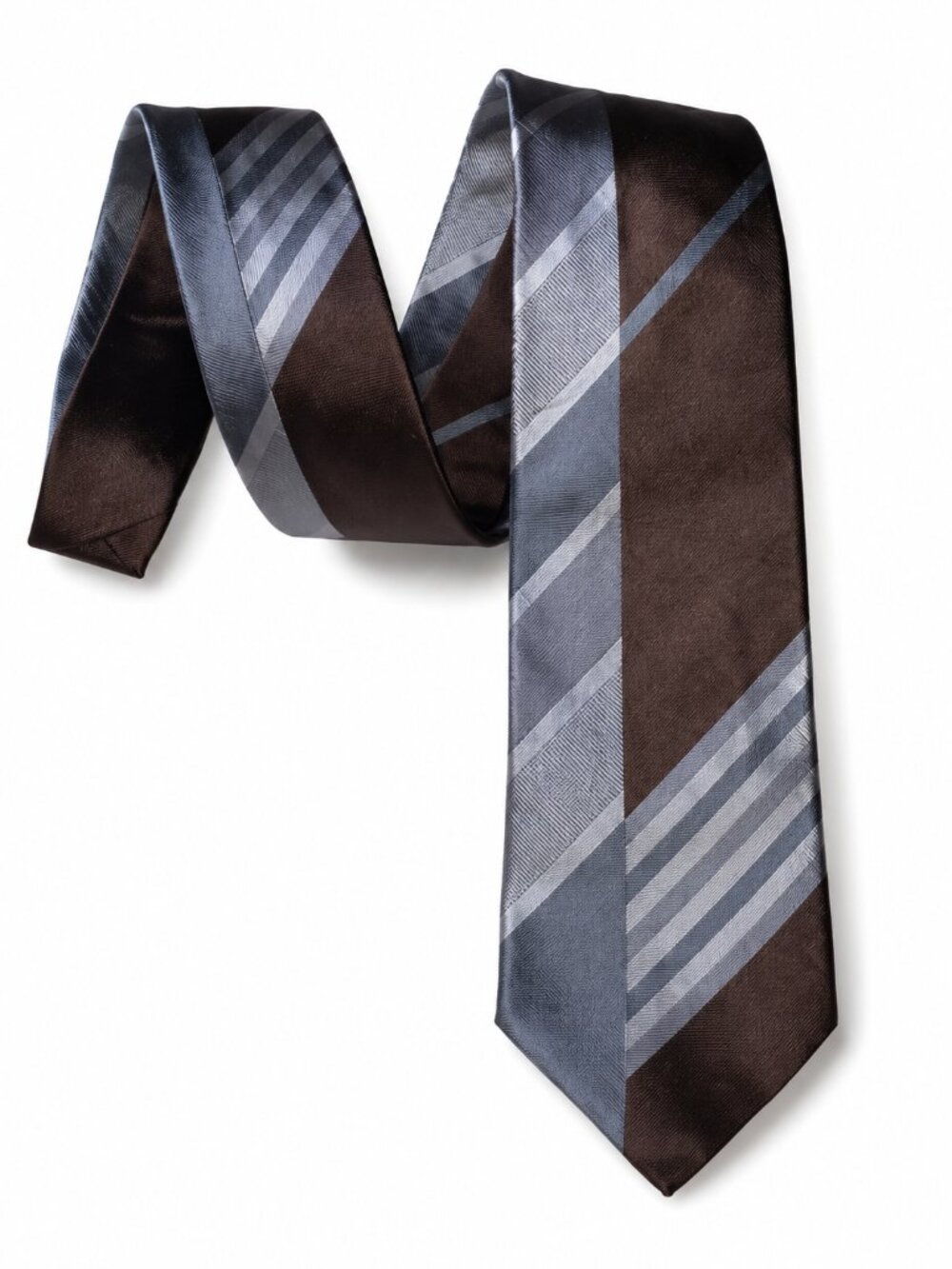 Fendi Brown/Gray Silk Narrow Tie – 3" Width - Picture 4 of 5